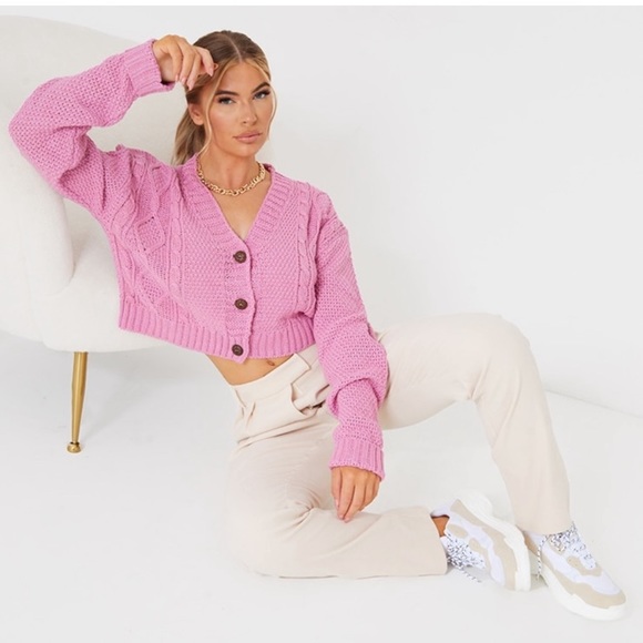 PrettyLittleThing Sweaters - PrettyLittleThing Pink Cropped Cardigan